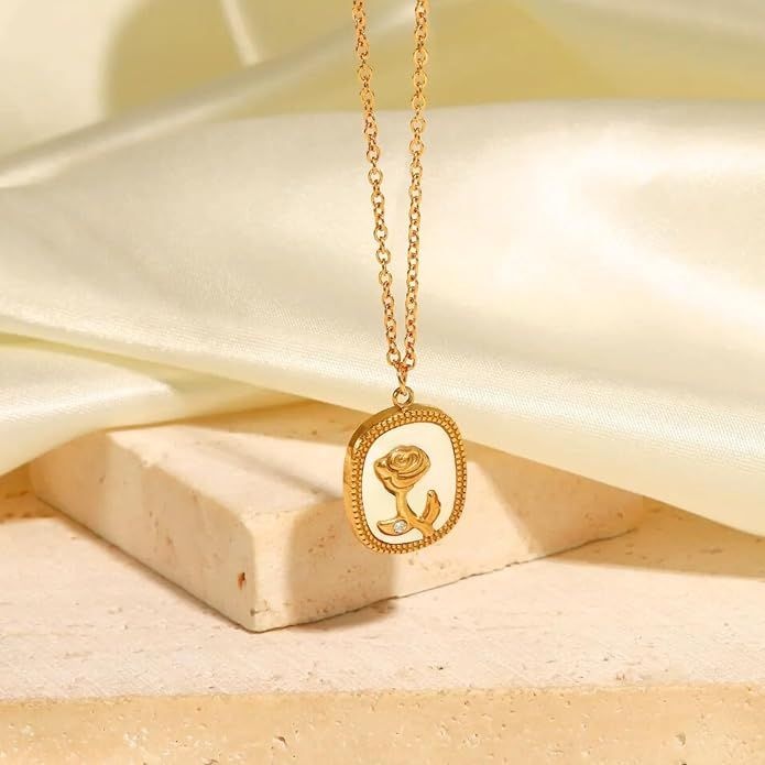 Delicate Enamel Rose Necklace