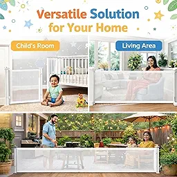 SPY KIDS® Retractable Baby Gate | Easy Drill | Extra Wide 140cm Mesh Safety Gate for Stairs, Doorways & Hallways | Babies & Pets | One-Hand Lock | Indoor & Outdoor | 86cm Height