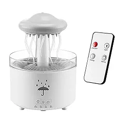 Inditradition Plastic Jellyfish Shape Rotating Essential Oil Diffuser Humidifier For Home & Office | Multi-Colour LED (5.5 x 7.5 Inches, White)