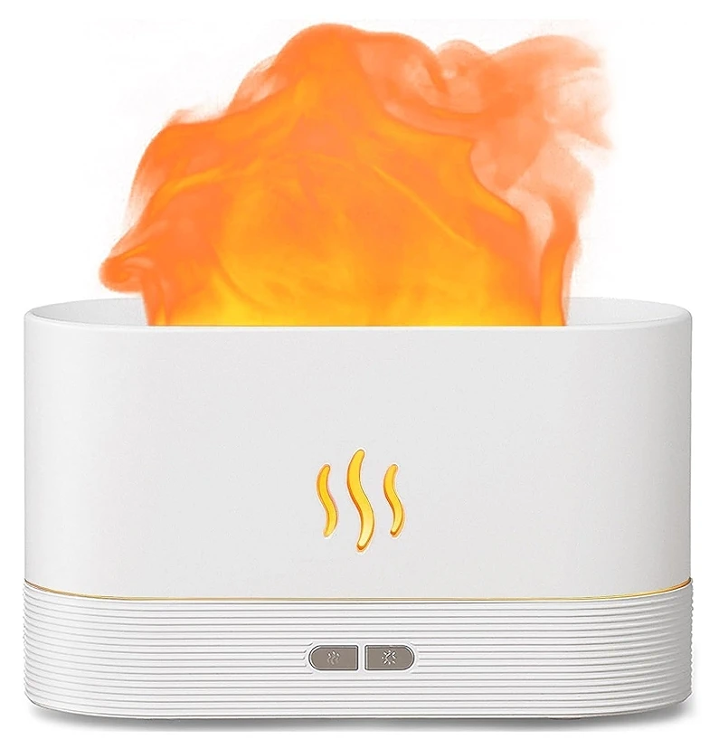 Fire Flame Aromatherapy Humidifier for Home | Ultrasonic Essential Oil Aroma Diffuser with Multi-Colour LED (6.5 x 4 Inches, 180ml Tank) (White)