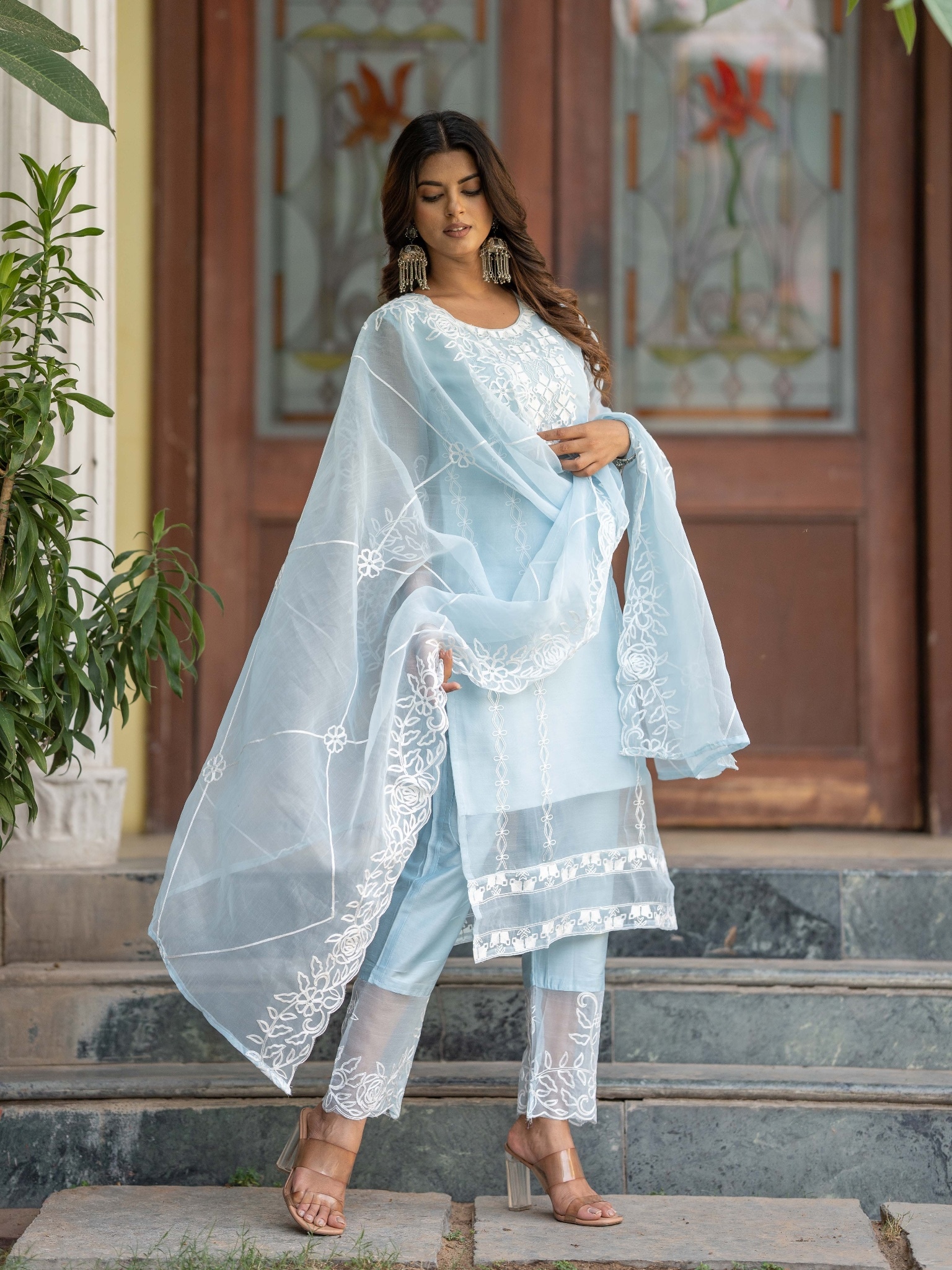 Women White Organza Silk Embroidery Work Kurta Set With Dupatta